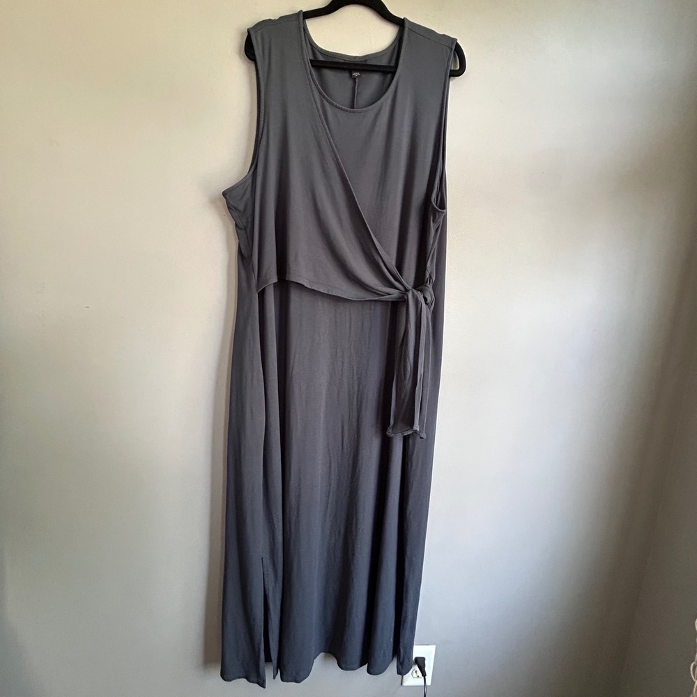 J. Jill Wearever Women Slate Gray Sleeveless Faux Wrap Maxi Dress 2X Plus Size